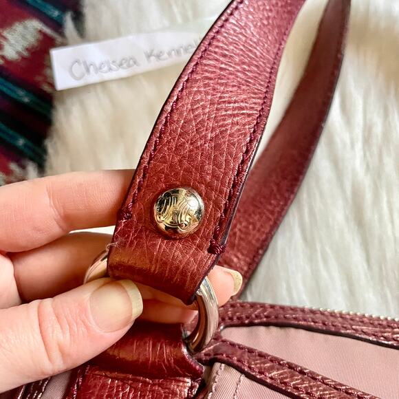 Celine Pink Nylon Triomphe Macadam Monogram Logo Shoulder Bag Purse 90's Y2K - Picture 4 of 16